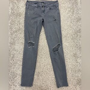 American Eagle gray distressed jegging twill pants 8 regular